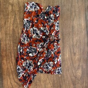 Free People Strapless Floral Dress in Rust with Ivory and Navy